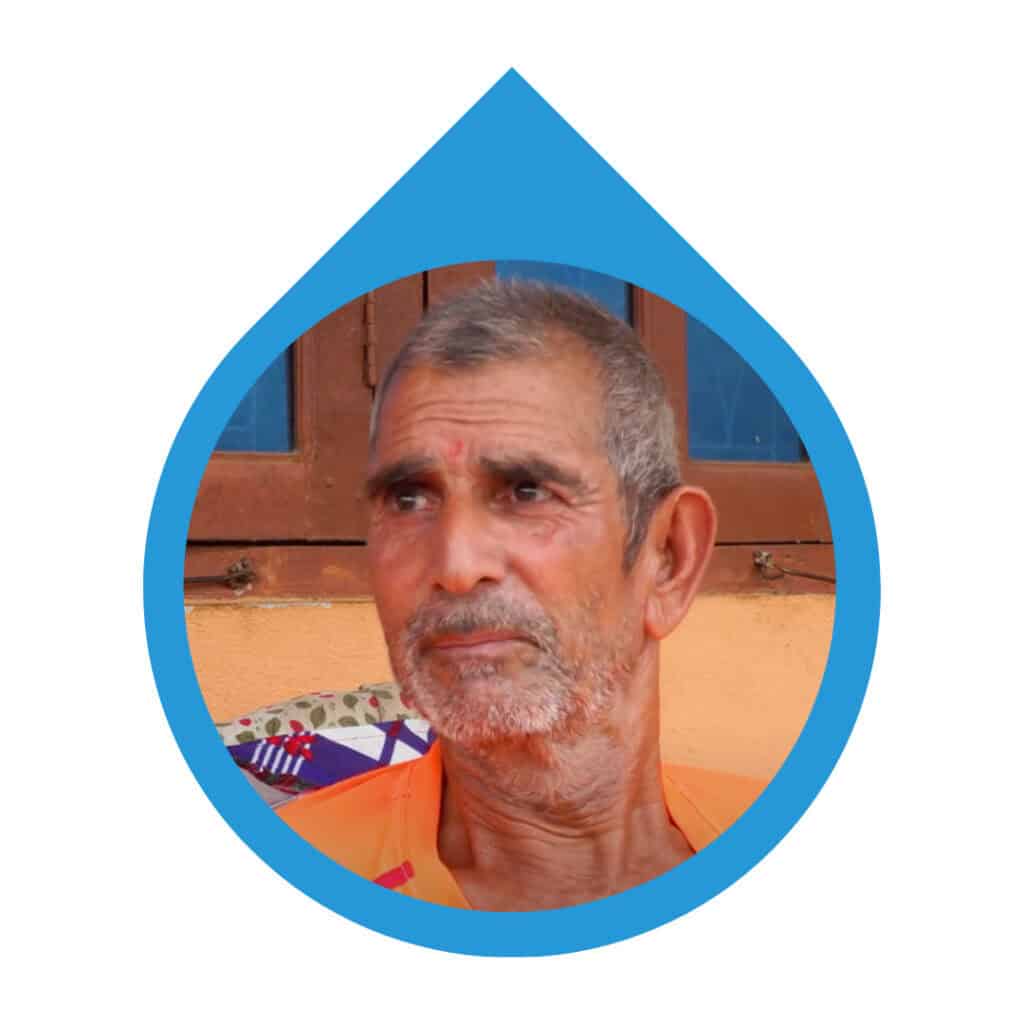 Portrait of community member sharing their experience with the water point constructed with Made Blue.